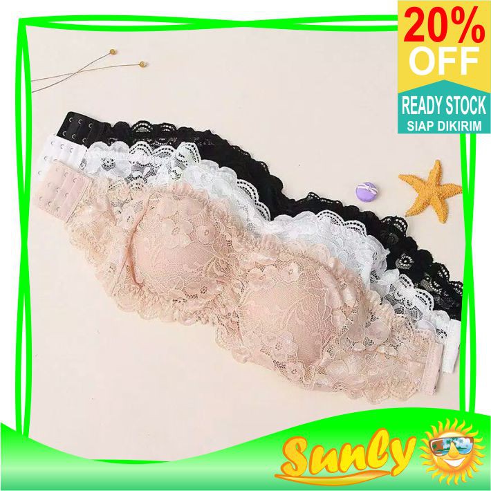 ☀ Sunly ☀ A127 Crop Top Bra Renda Kemben Bandeau Sexy Model Tanpa Tali Dengan Busa Import Grosir