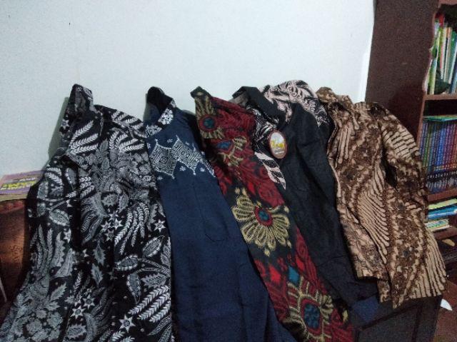 Kemeja Batik Manggar Hitam Abu Panjang Pendek Rbr88d Katun Halus