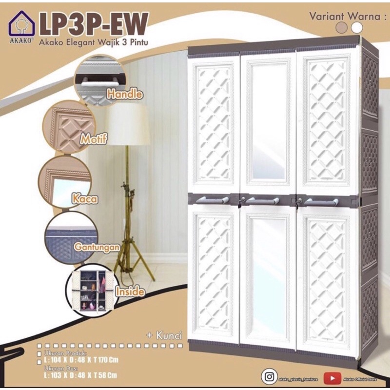 LEMARI PLASTIK AKAKO ELEGANT 3 PINTU KACA LP3EP