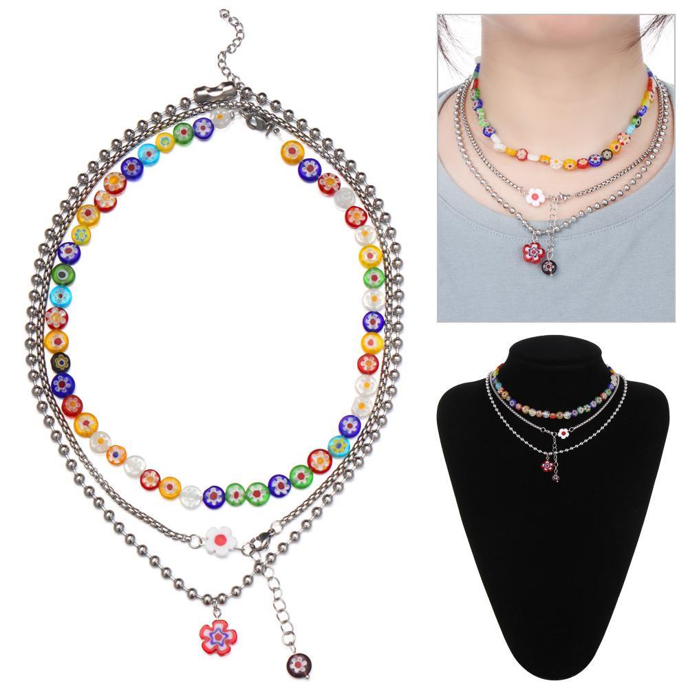 Lily 3Pcs/Set Kalung Set Gaya Baru Setelan Tiga Potong Bahan Titanium Steel Manik-Manik Chork