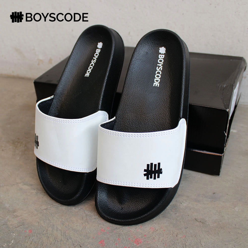 Sendal Selop Pria Distro Boyscode Small Logo Original Fullblack / Sendal Slide Pria / Sendal Slip On