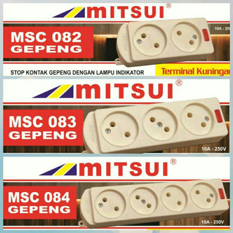 Mitsui Stop Kontak Gepeng 2 3 4 Lubang SNI+indikator MSC 082,083,084