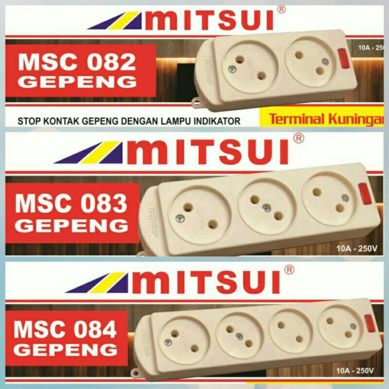 Stop Kontak Gepeng Mitsui 2 3 4 Lubang SNI  indikator MSC 082083084