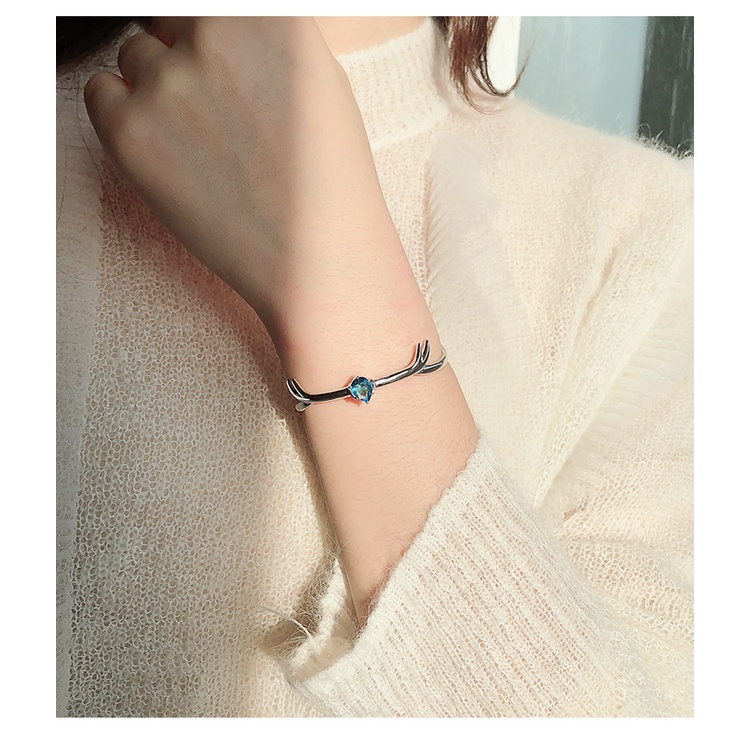 Gelang Model Terbuka Bentuk Tetesan Air Bahan Silver Plated 925 Warna Biru Gaya Korea Untuk Wanita