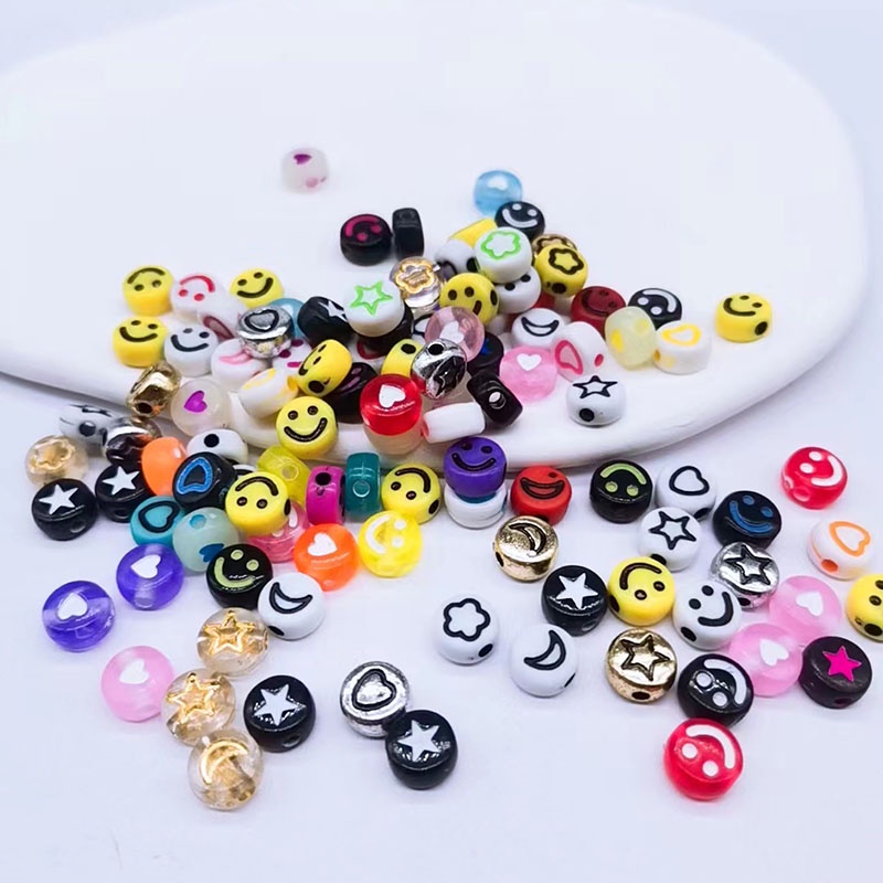 100pcs Manikmanik Akrilik Bentuk Bintanghati Motif Smiley Face Warnawarni Ukuran 6mm