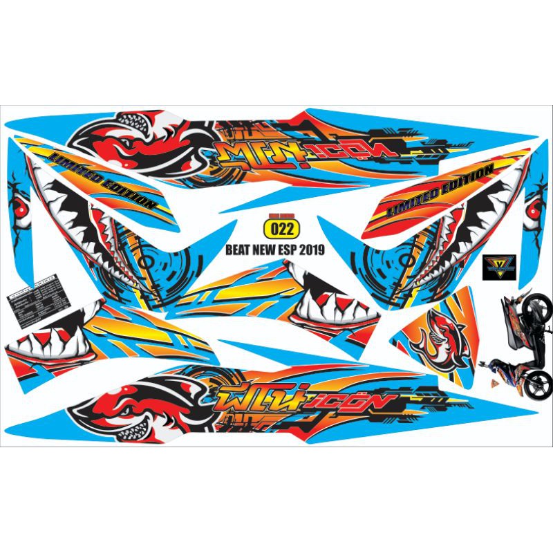 striping sticker variasi motor beat esp semi fulll karakter hiu
