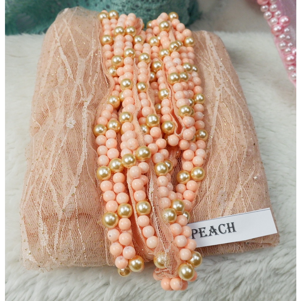 VEIL  MUTIARA SLAYER  PENGANTIN MOTIF ALL VARIAN COLOUR-PEACH