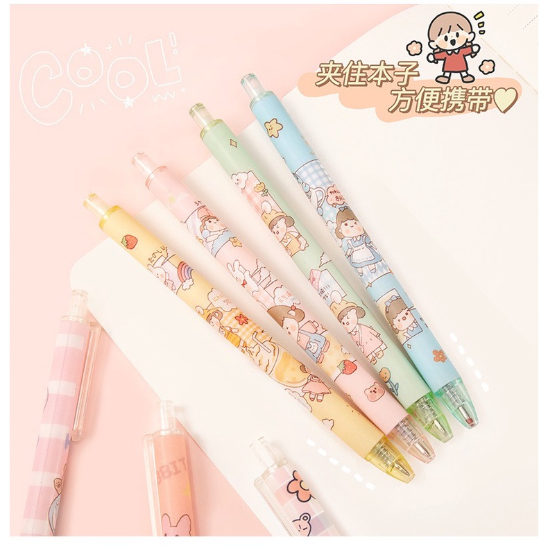 Bolpen tinta warna hitam 0.5 mm lucu motif beruang pink pulpen bolpoint pena tulis gadis imut korea pink kuning hijau biru