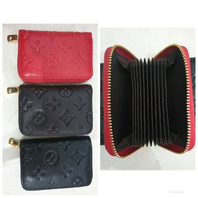 Dompet kartu kipas resleting kulit asli