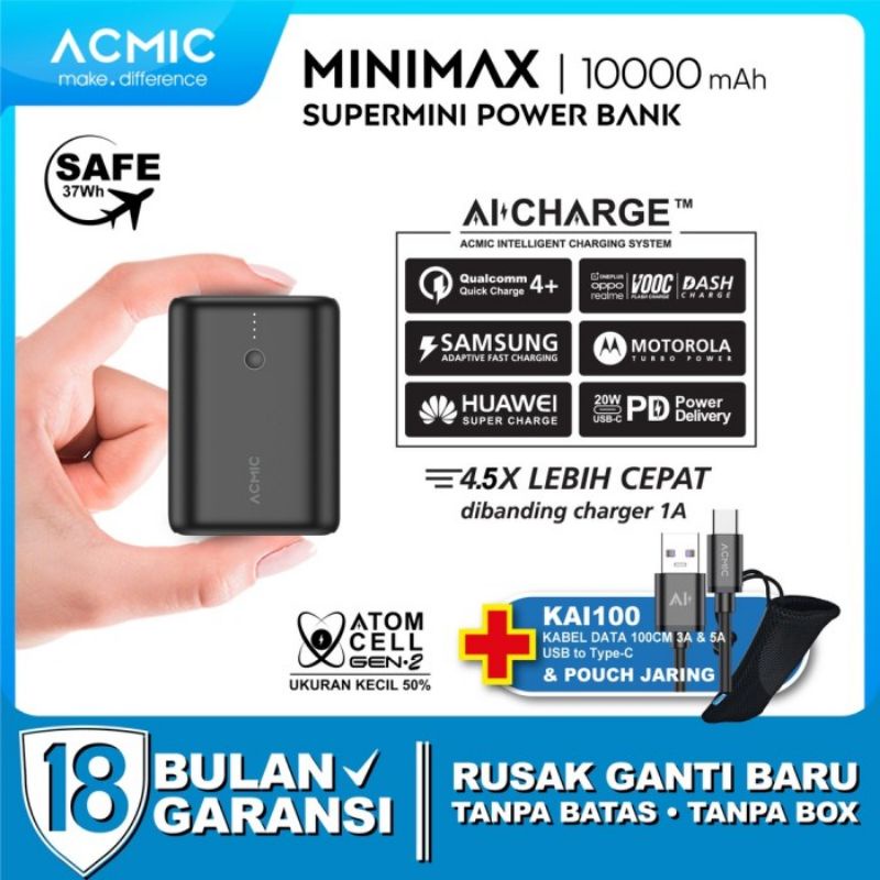 POWERBANK ACMIC DIGIMAX / MINIMAX / MINI D10 SUPERMINI 10000MAH / 15000MAH 22.5W AICHARGE POWER DELI
