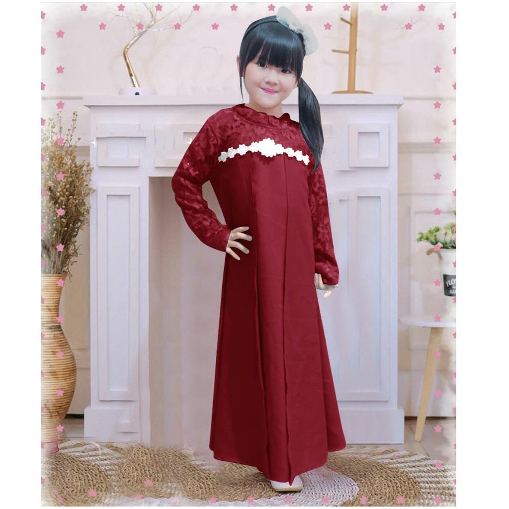 Kid Elena Baju Gamis Brukat Anak/ Gamis Pesta Anak/ Couple Ibu Anak Usia 3-12 Tahun