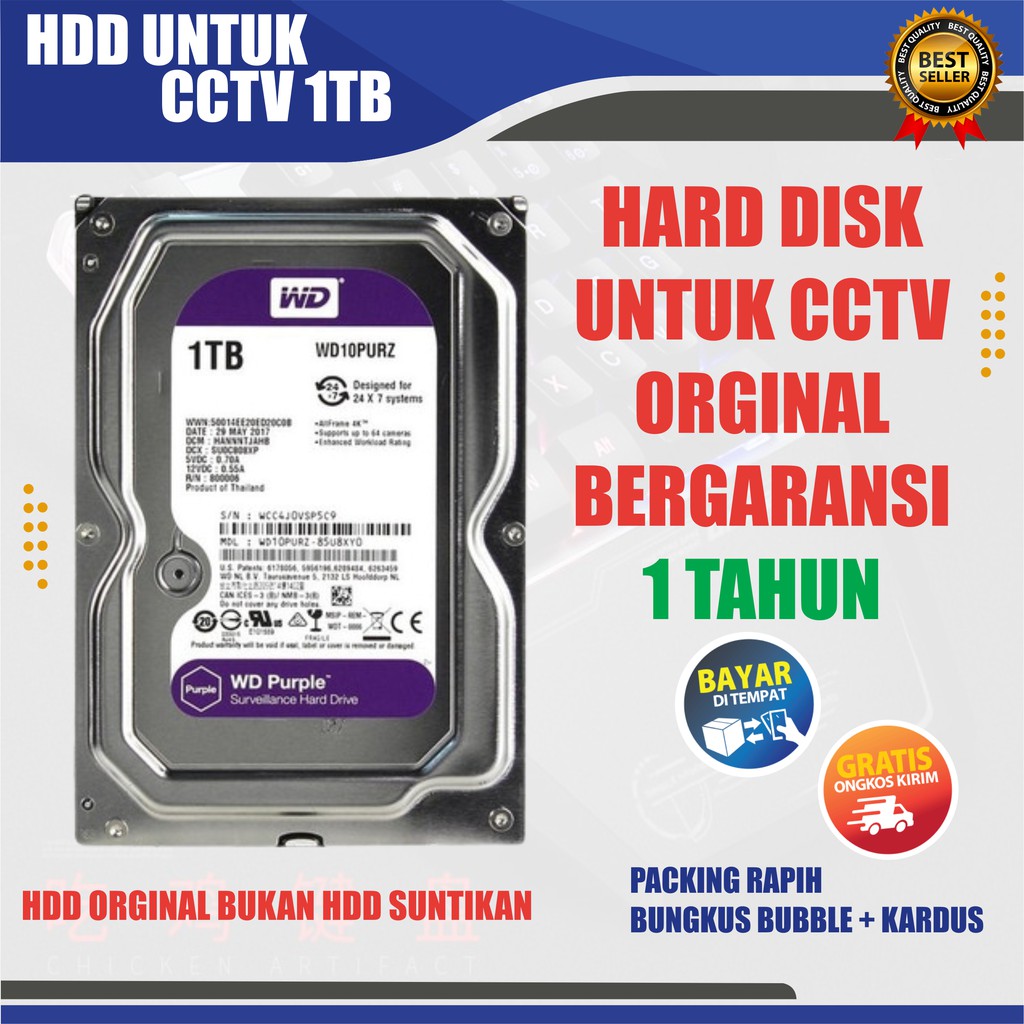 hardisk wd purple 1tb   hard disk wd purple 1000gb  orginal berganransi