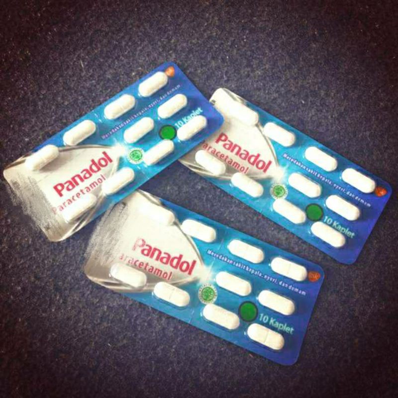 Panadol biru, merah, hijau strip isi 10