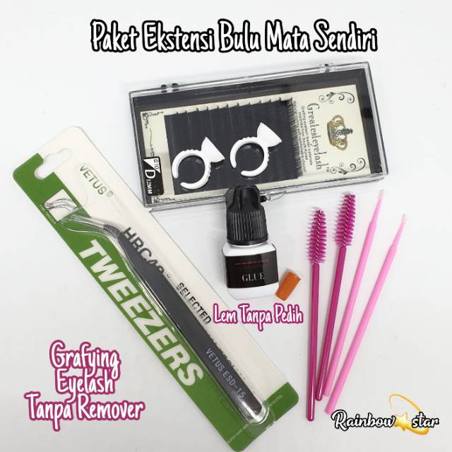 Paket Eyelash Extension / Ekstensi Bulu Mata Sendiri / Paket Lem Tanpa Pedih