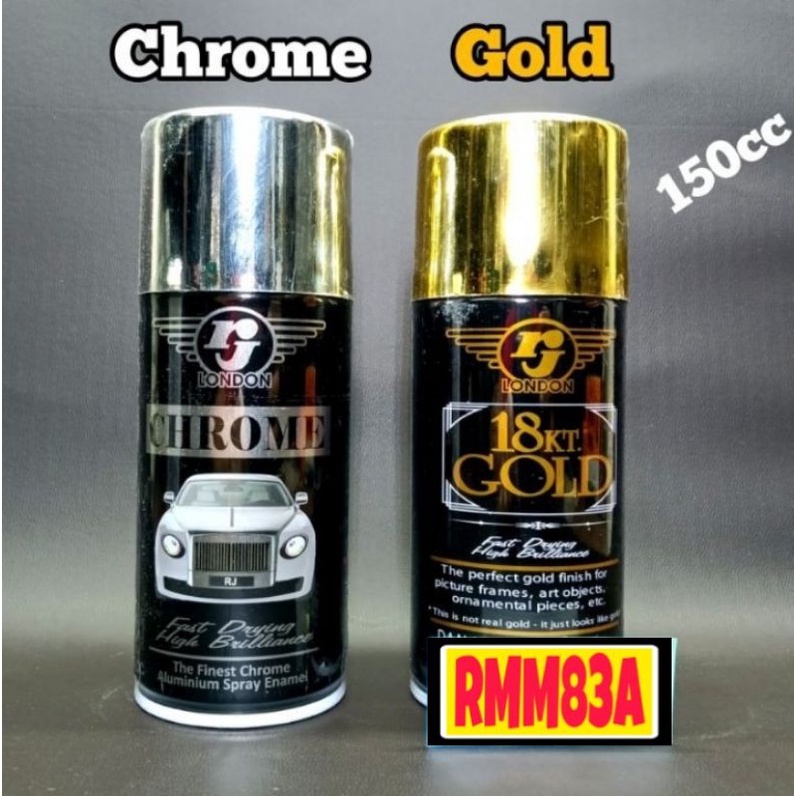 RJ Spray GOLD 18 KT Karat Emas 150 ml (kecil) CHROME KROM Motor Mobil Furniture Perhiasan dll Cat Se