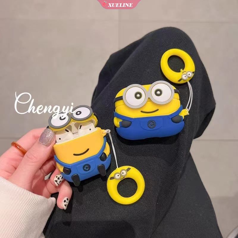 Cover Pelindung Headphone Bluetooth Bahan Silikon Motif Kartun Minions Untuk AirPods 1 2 3 pro