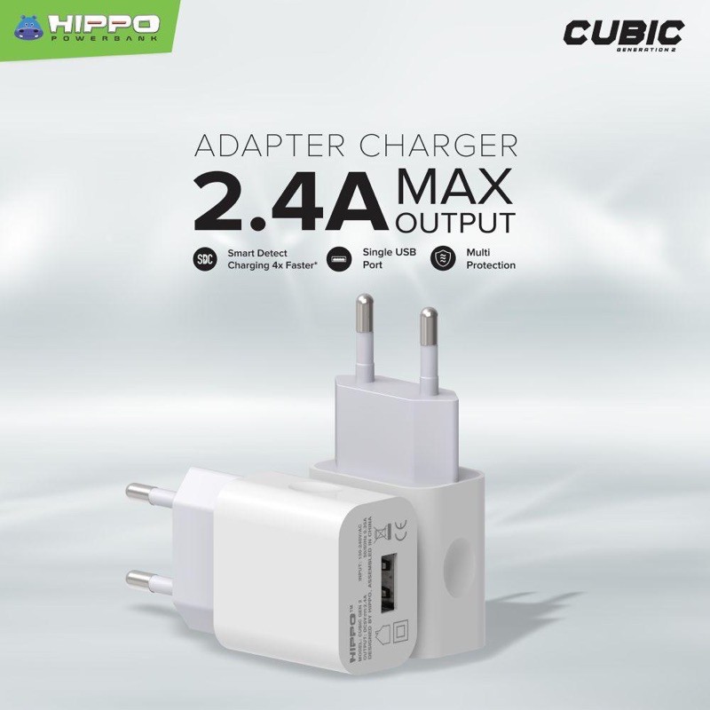 ECER Hippo Cubic Gen2 Adaptor ONLY Adaptor Charger satu USB OUTPUT 2.4A eceran batok charger cubic