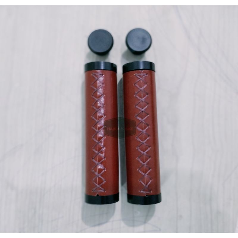 Handgrip grip sepeda coklat kulit double lock