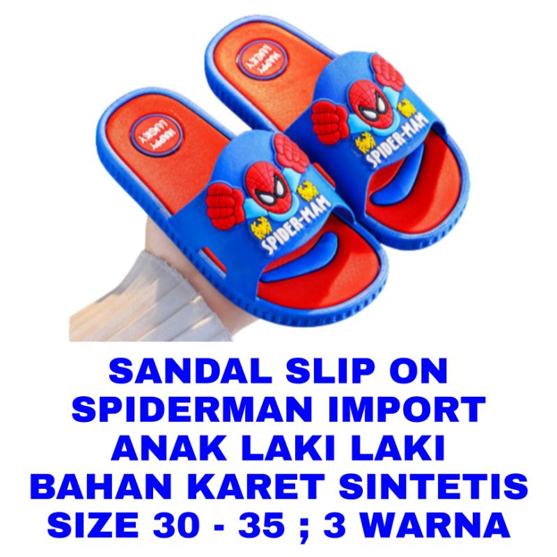 WK SANDAL SPIDERMAN IMPORT ANAK LAKI LAKI SENDAL SLIP ON SELOP SEPATU ANAK COWOK