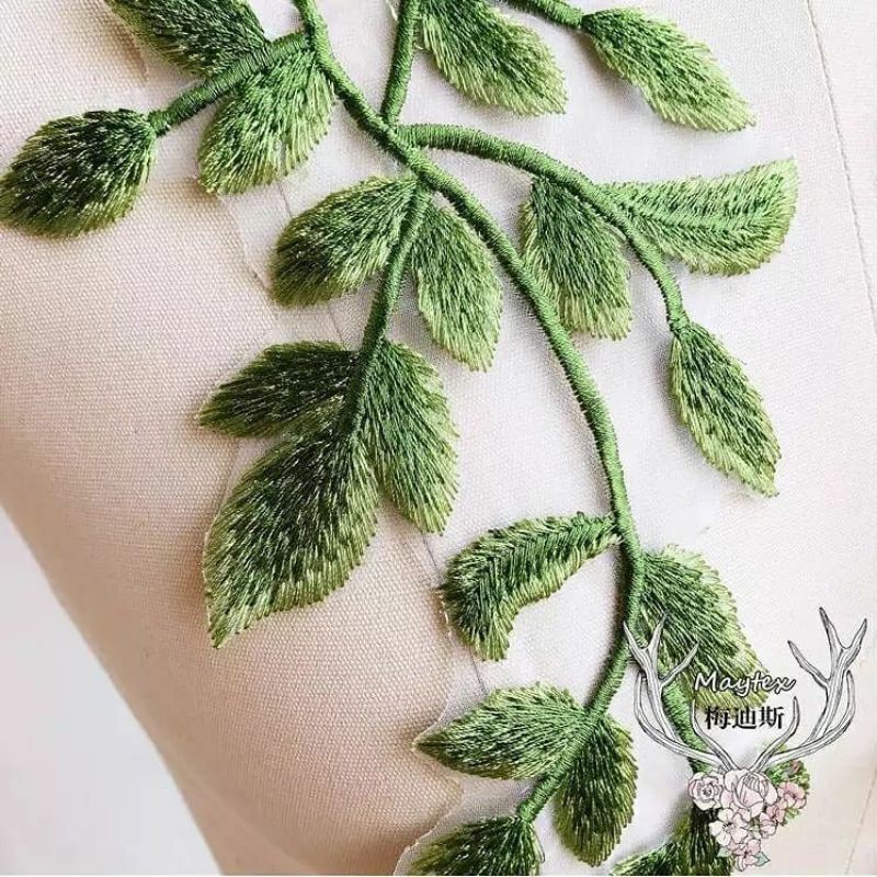 Sepasang Lace bordir daun 花边进口 /bordir tempel/aplikasi bordir