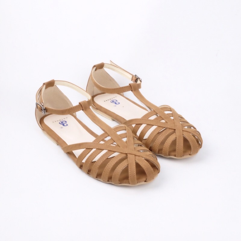 [SIAP KIRIM] BRShoes40 FT Tan Sandal Tali Casual Flat Wanita