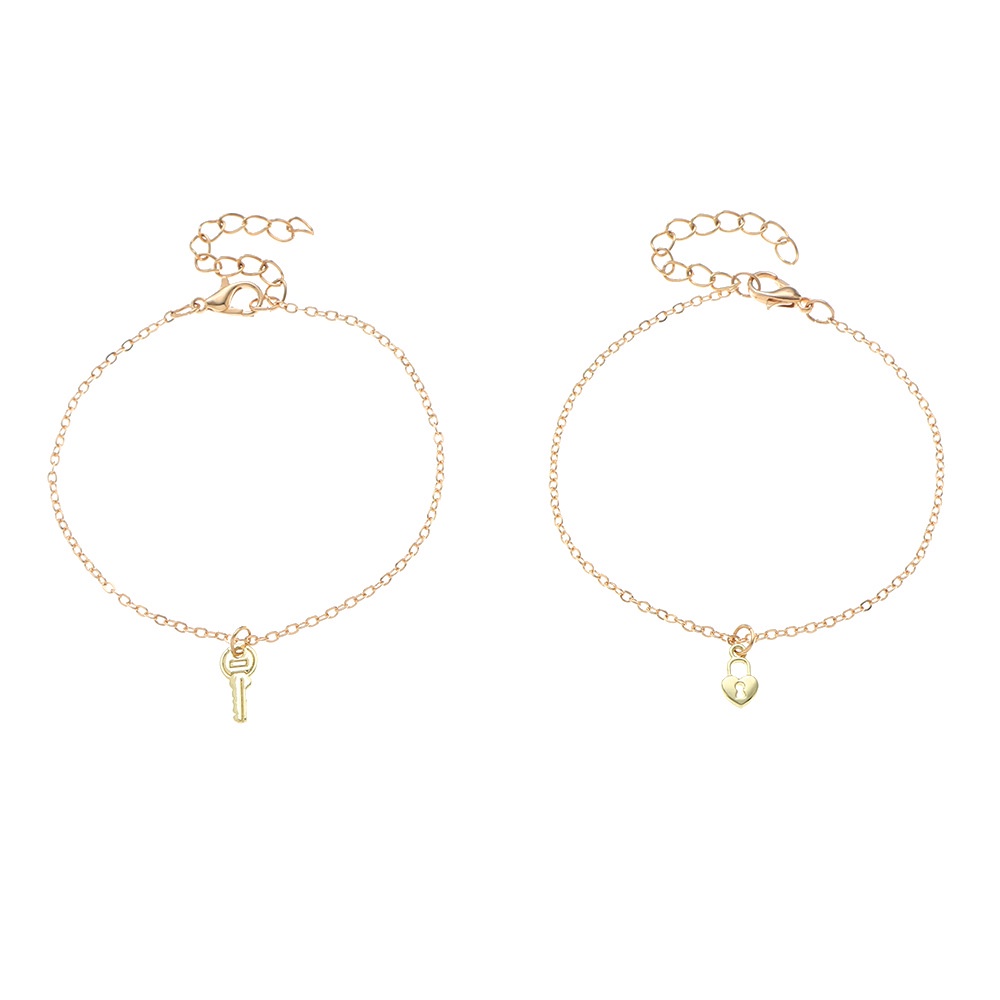 2pcs / set Gelang Rantai Dapat Disesuaikan Dengan Kunci Gembok Untuk Pasangan