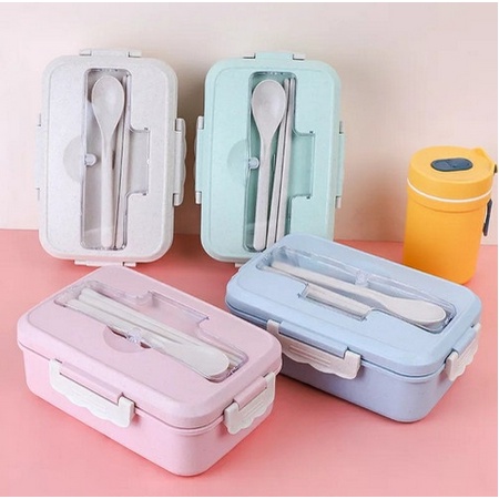 [OL] Lunch Box 1000ML Kotak Bekal Makan Set Jerami Gandum 4 IN 1