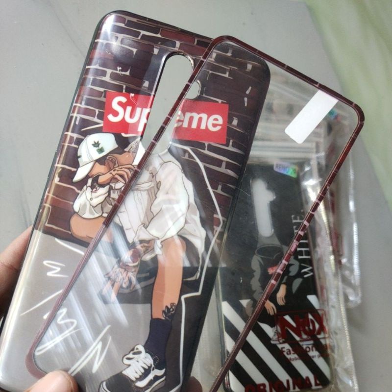 Softcase Oppo Reno 2f supreme stussy white Nike + tempered glass cowok keren