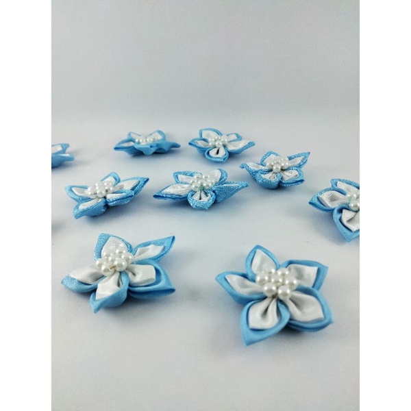 Bunga Aplikasi Pita Bintang Biru Muda Bahan Menjahit Kerajinan Tangan DIY