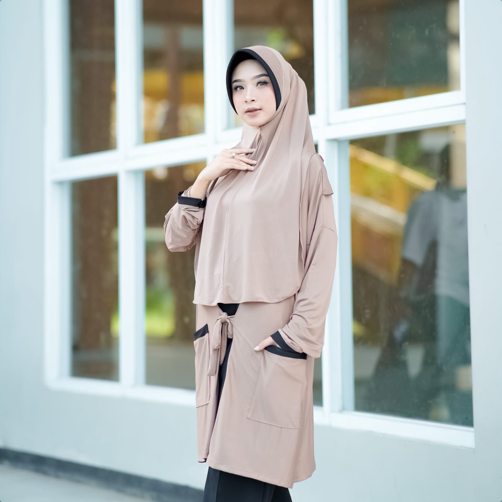 sansanhijab Hijab Syar’i Cleo Cardigan Ped – Cardigan Panjang dengan Desain Dinamis dan Elegan