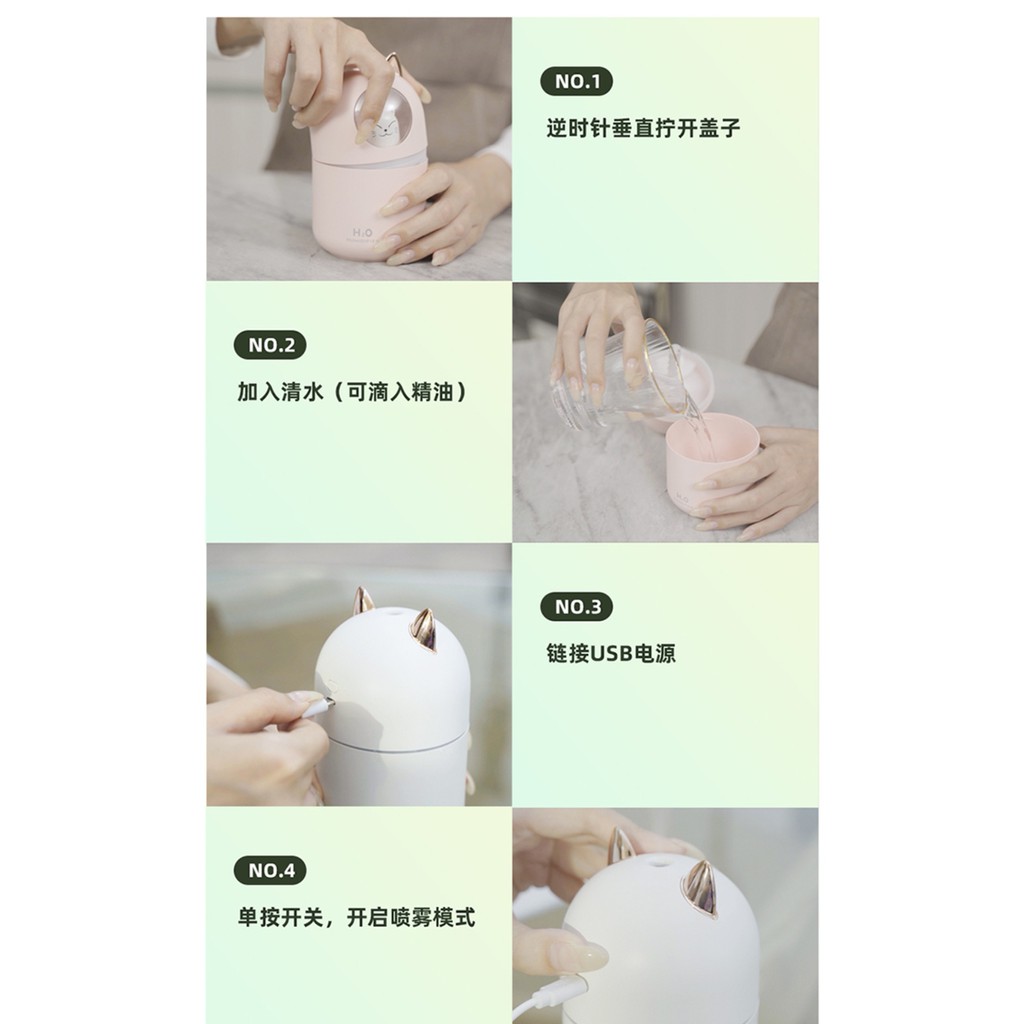 Humidifier Diffuser Mini 300 ML with 7 Colour LED Light Lamp - Pelembab Ruangan-4