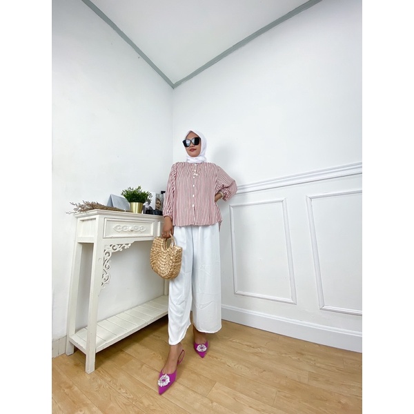 DEFIA SET SETELAN WANITA PAKAIAN CEWEK CEWE ONE SET STRIPE