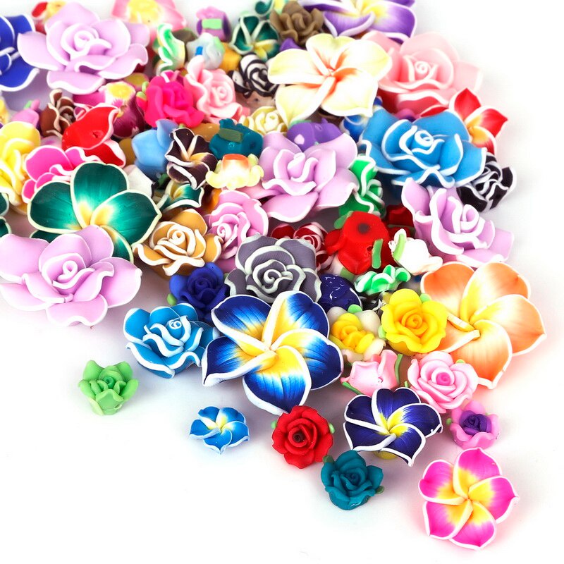 5-10 pcs 10-30mm New Fashion Indah Menawan Warna Campuran Polimer Tanah Liat Bunga Longgar Spacer Beads