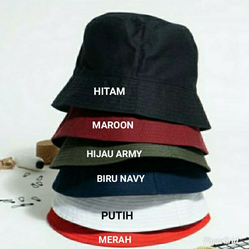 Topi bucket Hat dewasa hitam polos pria wanita - Hitam