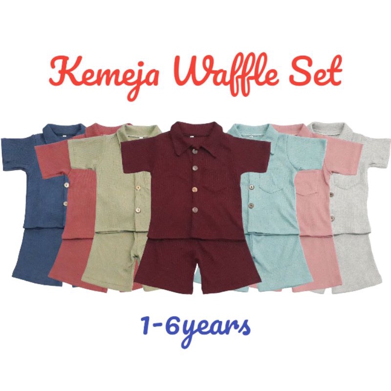 KEMEJA SET WAFFLE 1-6 years setelan pendek anak