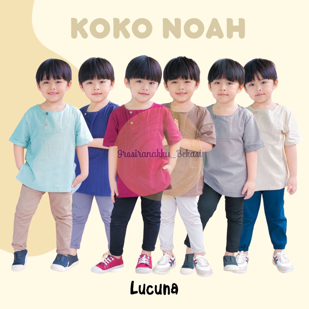 Koko Anak Noah Lucuna Linen Mix Motif Size 1-5 thn