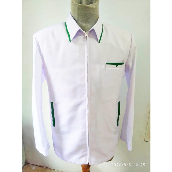jasket putih kombinasi ,jasket putih,baju muslim pria,baju hadroh
