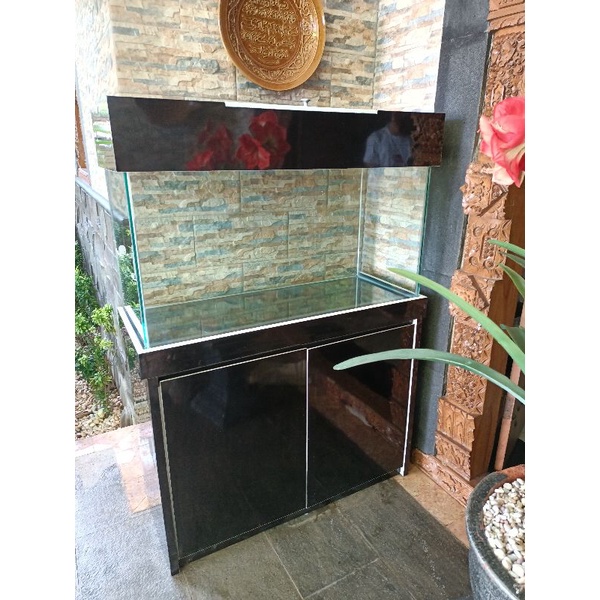 aquarium 100cm x 40cm x 50cm + Kabinet finishing HPL + Tutup | aquarium untuk air tawar