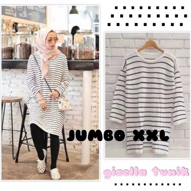 Four Fashion jakarta - baju tunik wanita size jumbo GISELLA salur - konveksi baju murah tanah abang