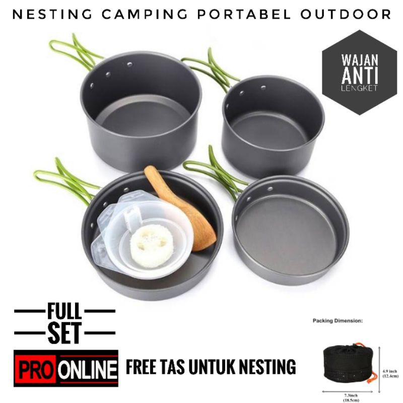 Paket Alat Masak Panci wajan Nesting isi 4 Panci Kemping Gunung / Cooking Set DS301 Camping Outdoor