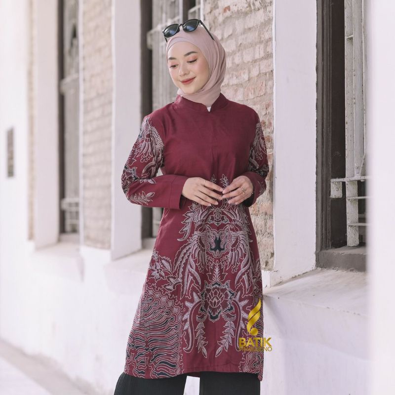 BATIK WANITA BATIK PRABUSENO ORI TUNIK ATASAN BATIK MOTIF WINNY NON BUSUI RESLETING BELAKANG BATIK K