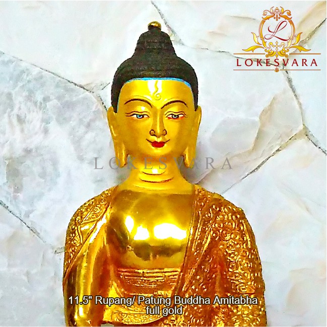 Patung Rupang Arca Logam Buddha Amitabha 11.5inch Full Gold