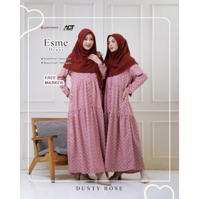 READY ESME DRESS YASMEERA GAMIS MOTIF LOVE DRESS LENGAN PANJANG DRESS KATUN 3G DRESS MOTIF RUFFLE