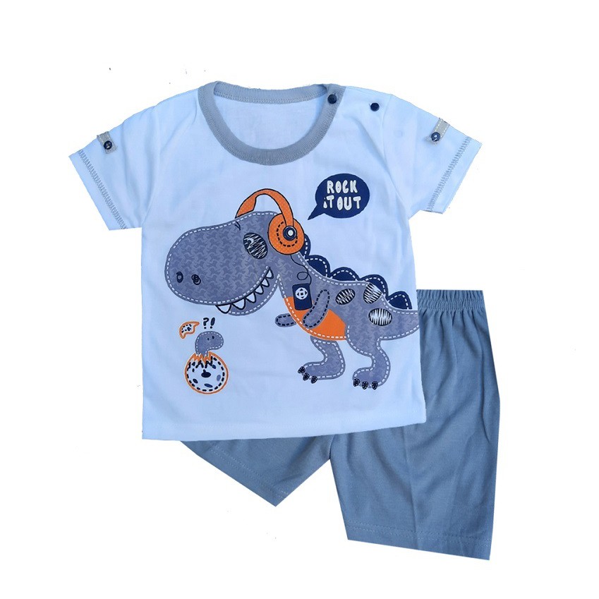 Setelan Pendek Baju Bayi Laki-laki size 0 - 12 Bulan Motif Dino