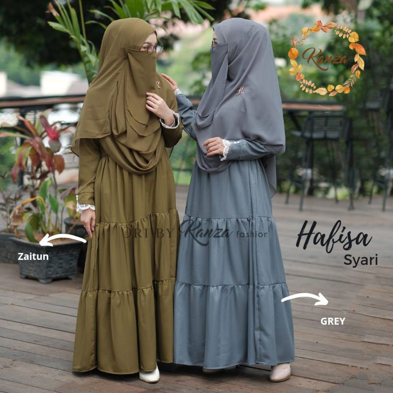 Gamis Set Pasmina Instan Ceruty HAFISA Syari Polos Ori Kanza