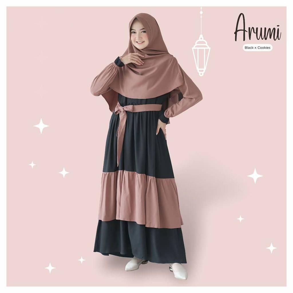 Gamis Arumi Set Syar'i Gamis OOTD Modern 2021 Casual Bahan Mosscrepe HQ