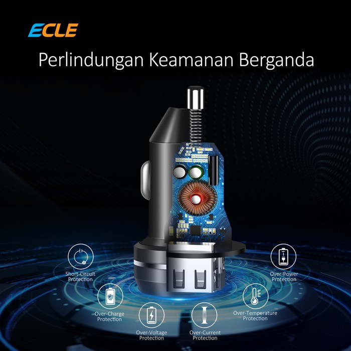 ECLE Smart Car Mobil Charger Portable Fast Charger Small Dual USB Port