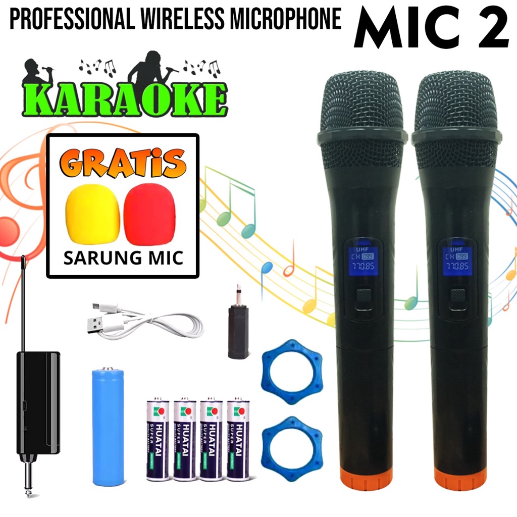 MICROPHONE WIRELESS ERRLY MIC-02 Double Digital LED Profesional MIKROFON KARAOKE TANPA KABEL ISI 2 PICS