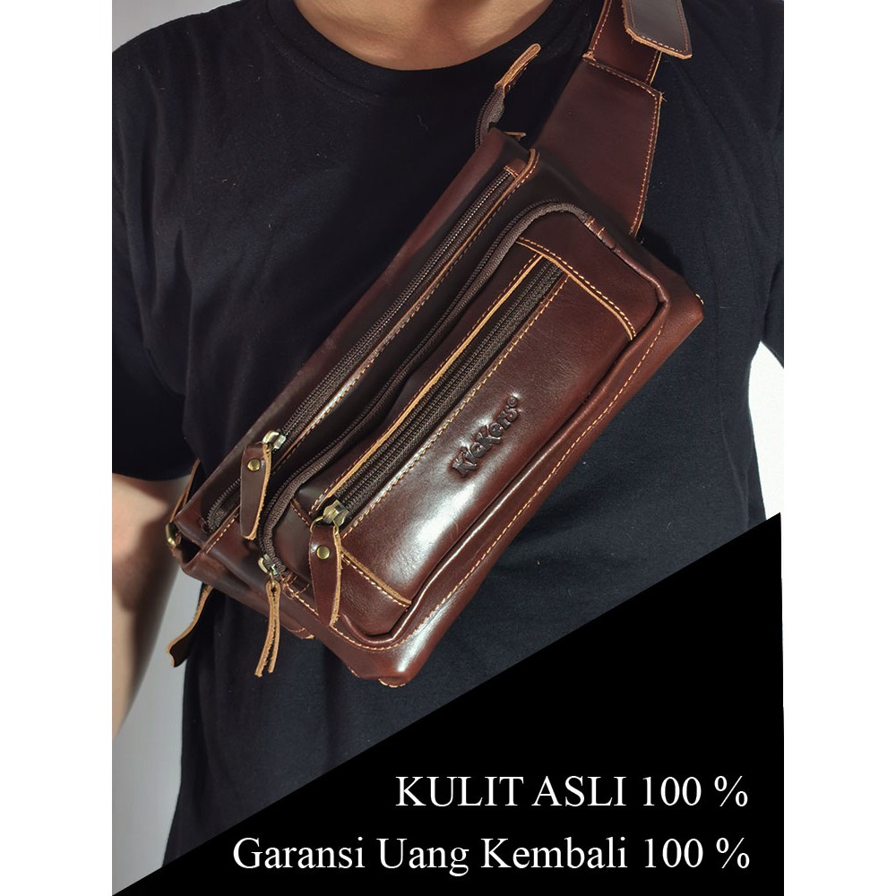 Waistbag Tas selempang Pria Bahan Kulit asli garansi Harga Terbaik