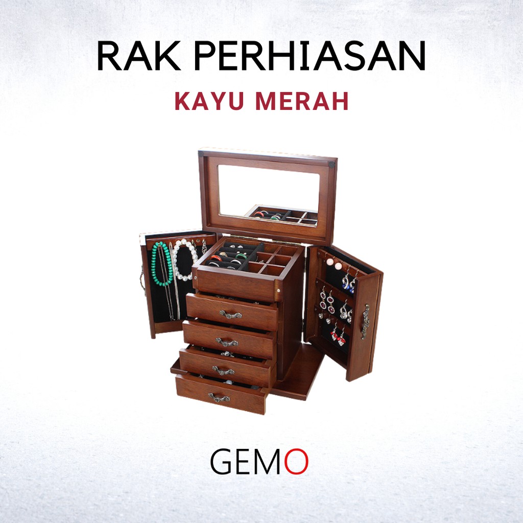 Rak Kotak Kayu Perhiasan, Jewerly Box Cincin, Kosmetik, Gelang Anting Tempat Seserahan Nikah Murah